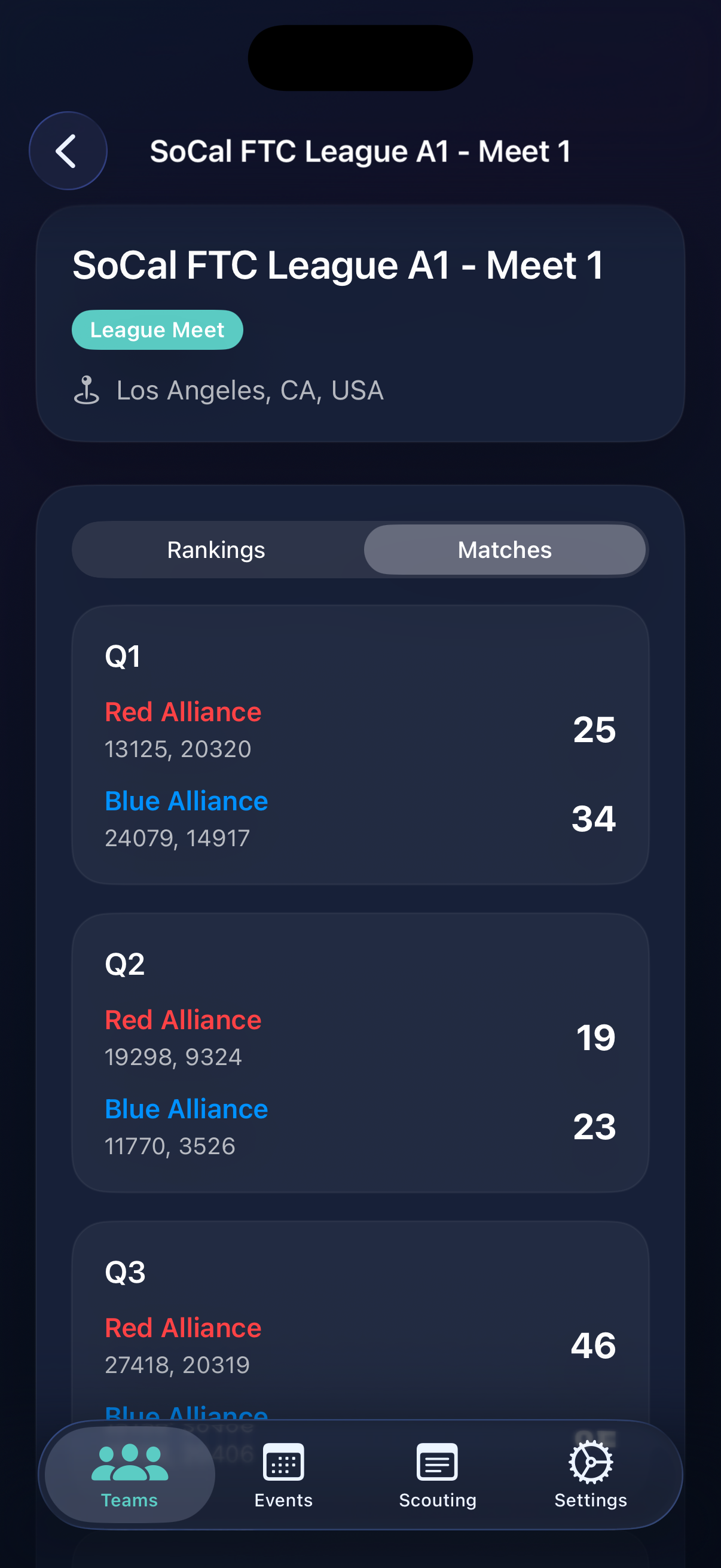 Event match score view